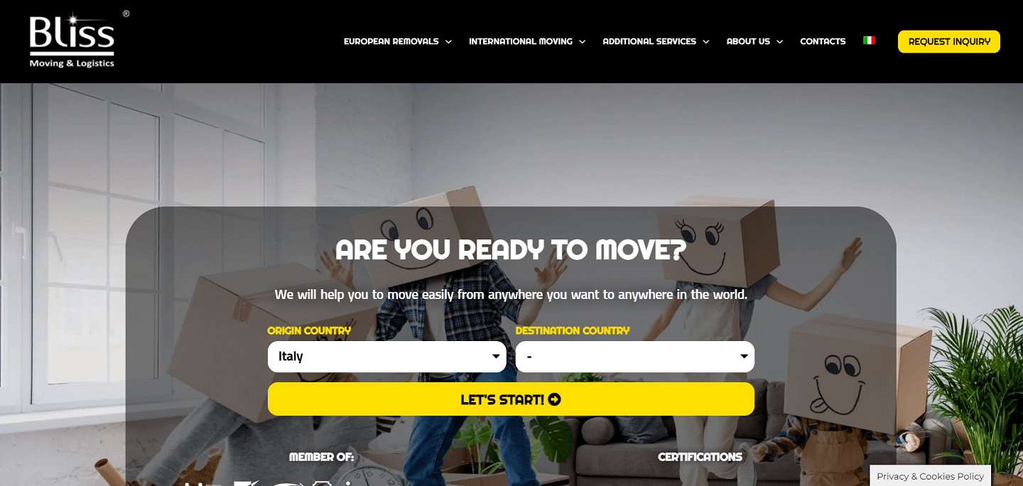 Perusahaan pindahan internasional Bliss Moving