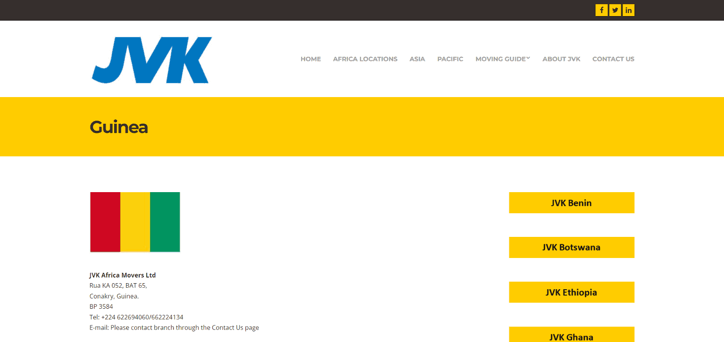 JVK Guinea internationell flyttfirma