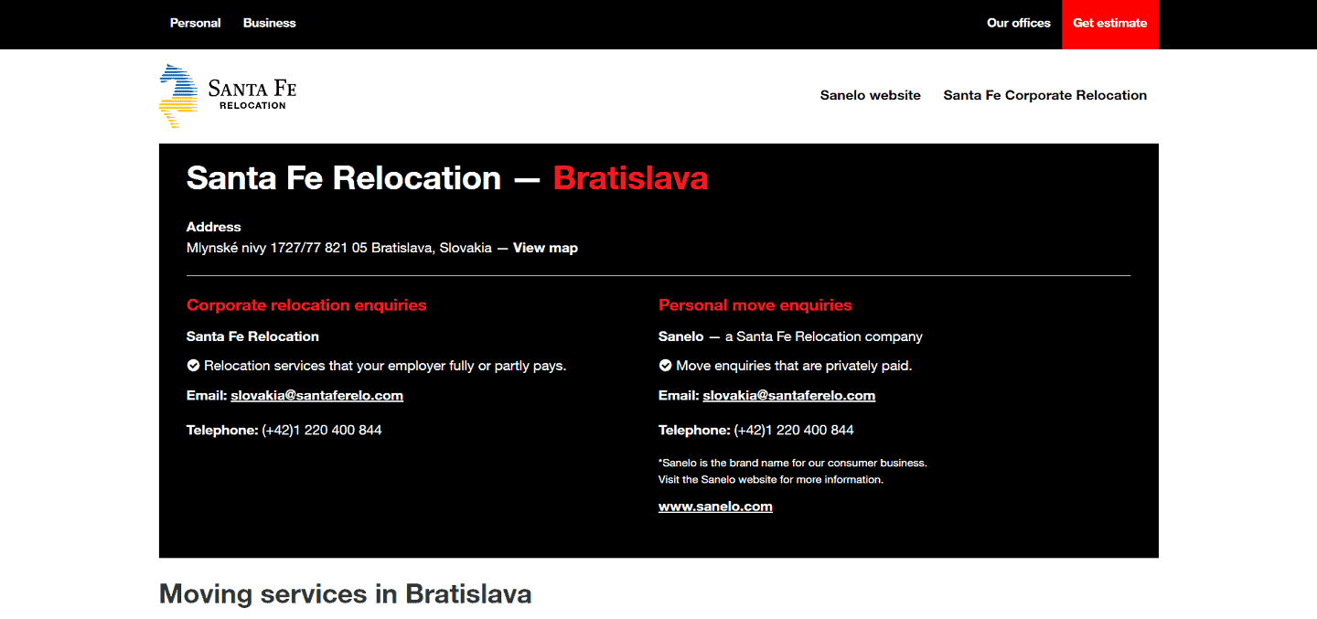 Santa Fe Relocation Slovakya uluslararası nakliye şirketi