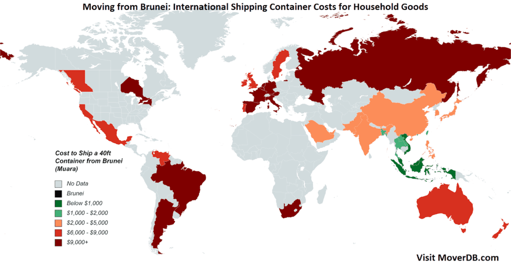 Kostnader för containrar från Brunei (Muara)