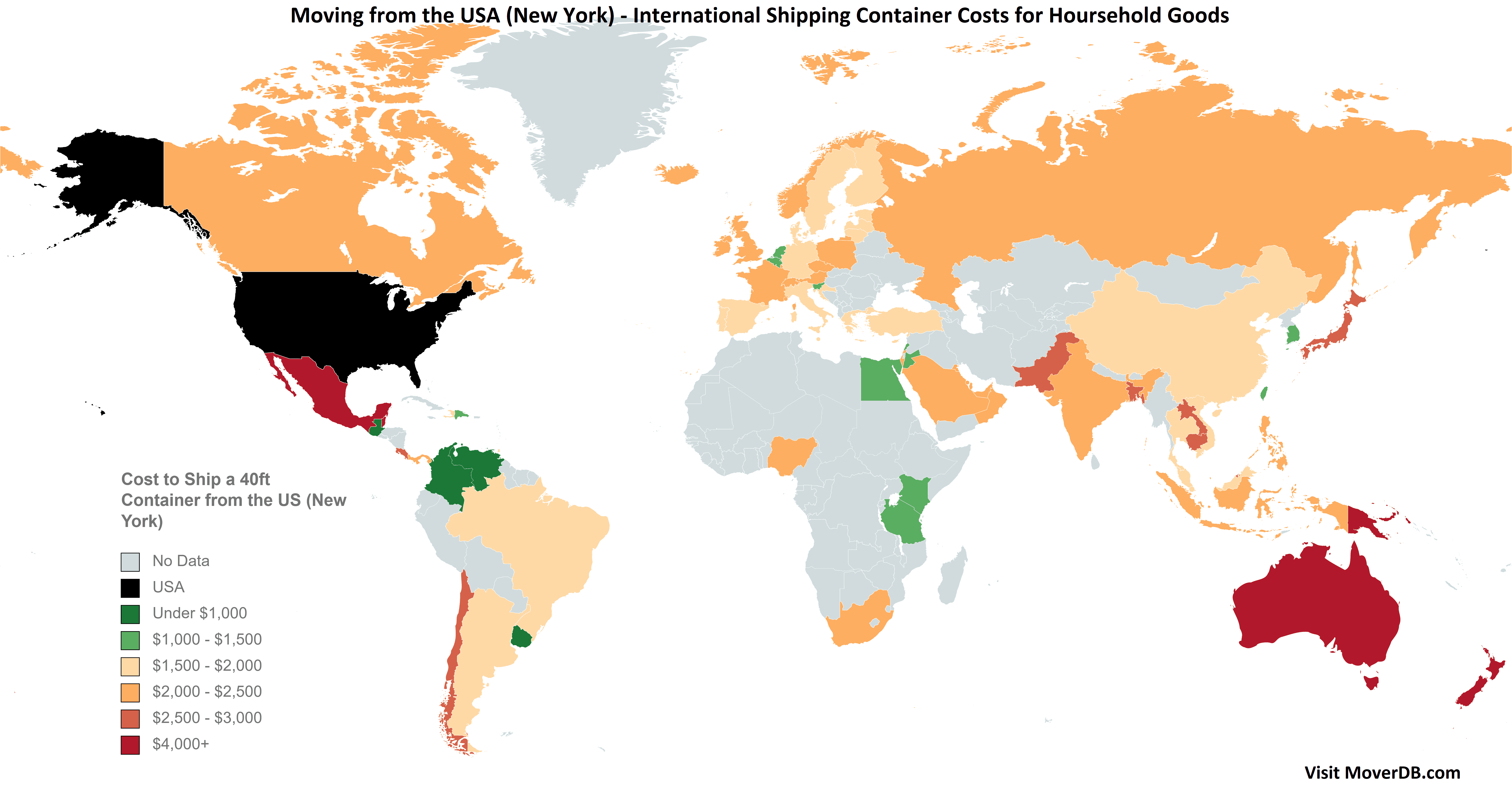 Omkostninger til internationale skibscontainere fra det østlige USA (New York)