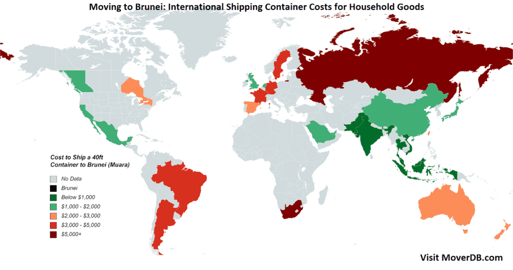 Coût des conteneurs d'expédition à Brunei (Muara)