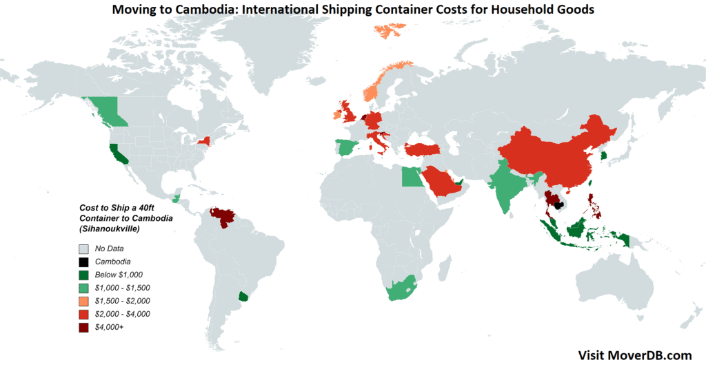 Kosten voor zeecontainers naar Cambodja (Sihanoukville)