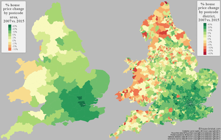 Persentase (%) Perubahan Harga Rumah Di Inggris & Wales 2007 vs 2015