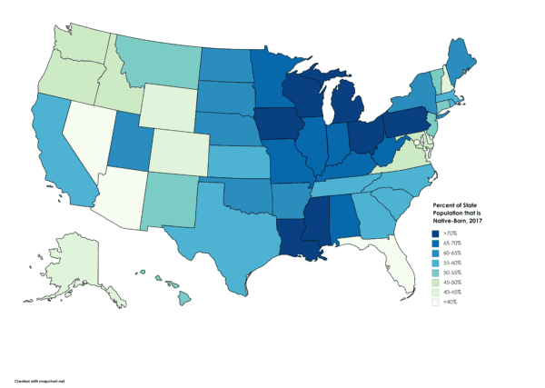 Waar Amerikanen heen verhuizen: de bron van de meeste inwoners geboren