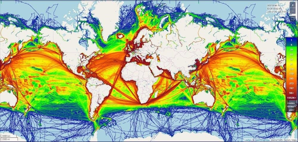 世界航运交通密度地图