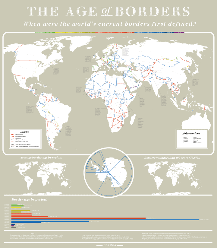 Mapa zobrazující stáří světových hranic